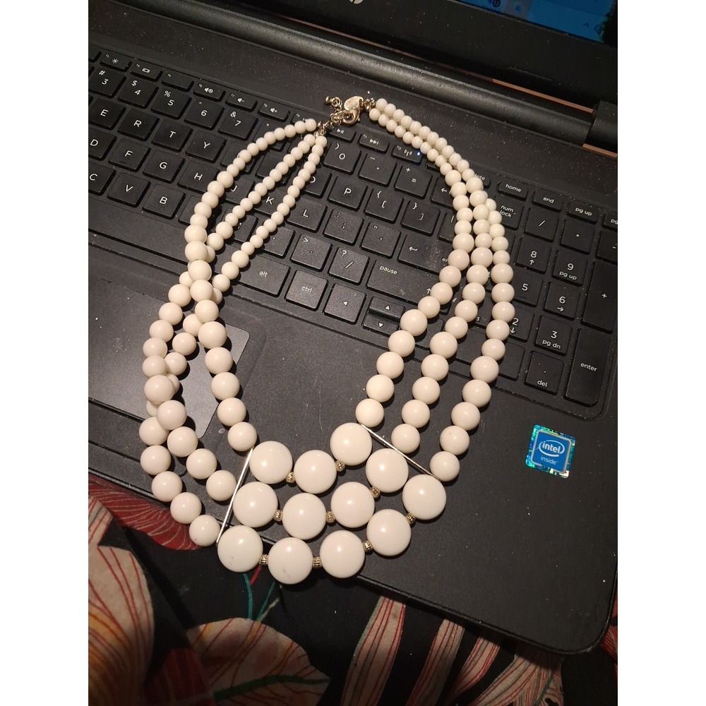 Whote Beaded Multistrand Charming Charlie Necklace